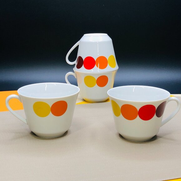 Vintage 70s Seltmann Weiden "DOTS" Porcelain Cup Set of 4: W. Germany- Retro - Picture 4 of 10